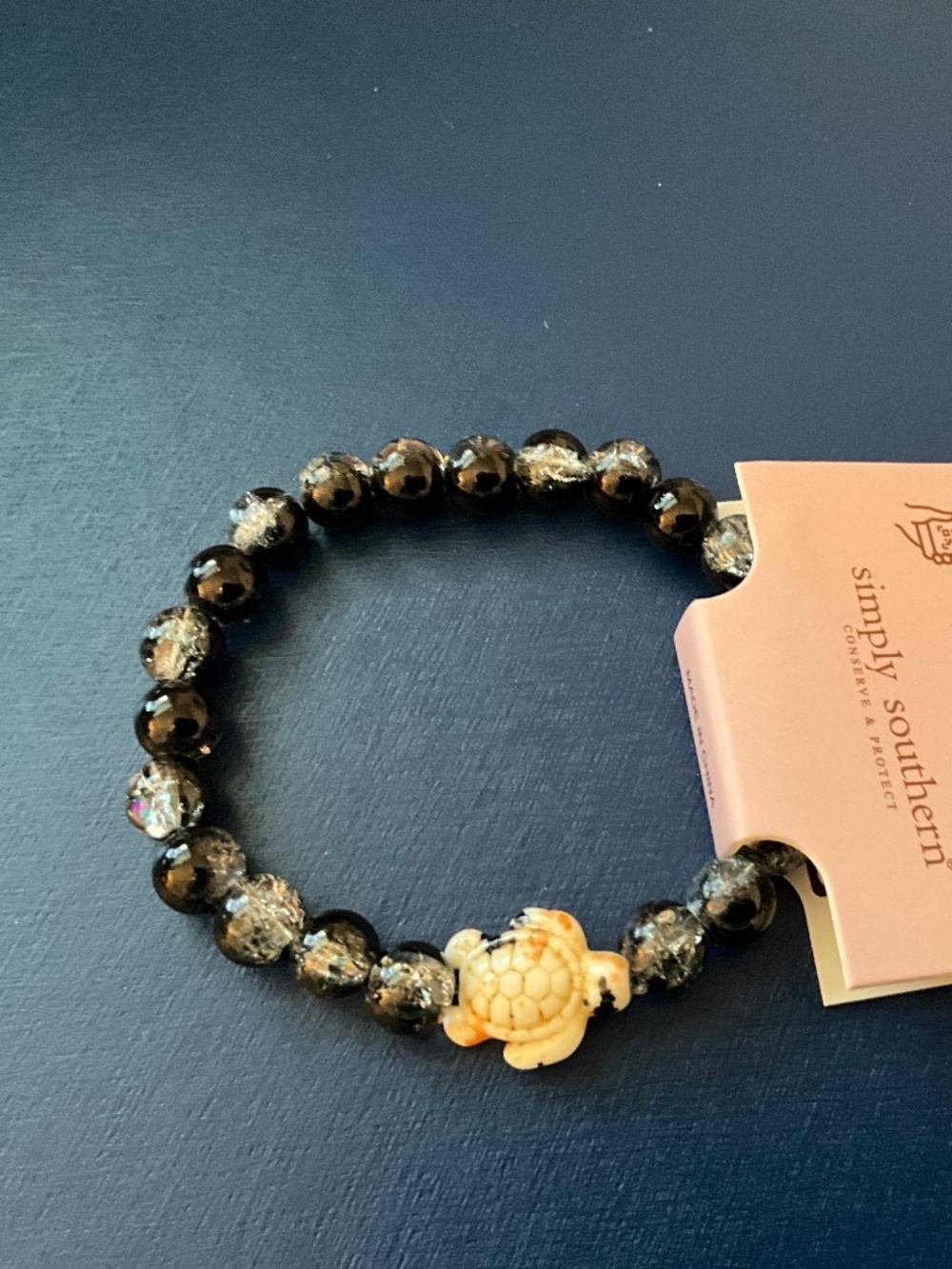 Simply Southern Crackle Bead Bracelet with Multicolor Turtle Charm NWT